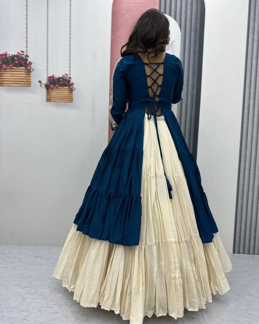Pure cotton blue lehenga choli with real mirror work for festive wear
