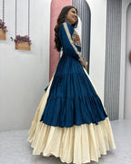 Blue Navratri lehenga choli with handcrafted mirror work and cotton fabric