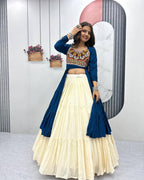 Blue cotton mirror work lehenga choli for Navratri and Garba night look