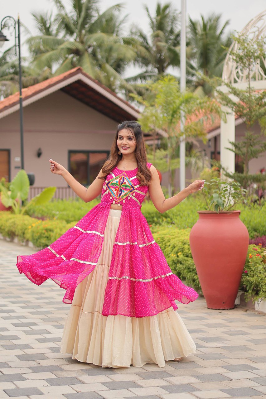 Designer Rani Lehenga Choli Gamathi Work Cotton Set for Garba Celebrations