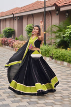 Pure cotton black lehenga choli with Gamthi mirror work design for festive Navratri look