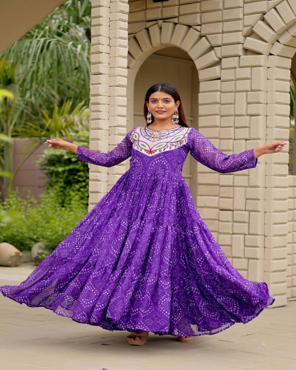 Stylish Purple Embroidered Gown for Women Navratri Wear