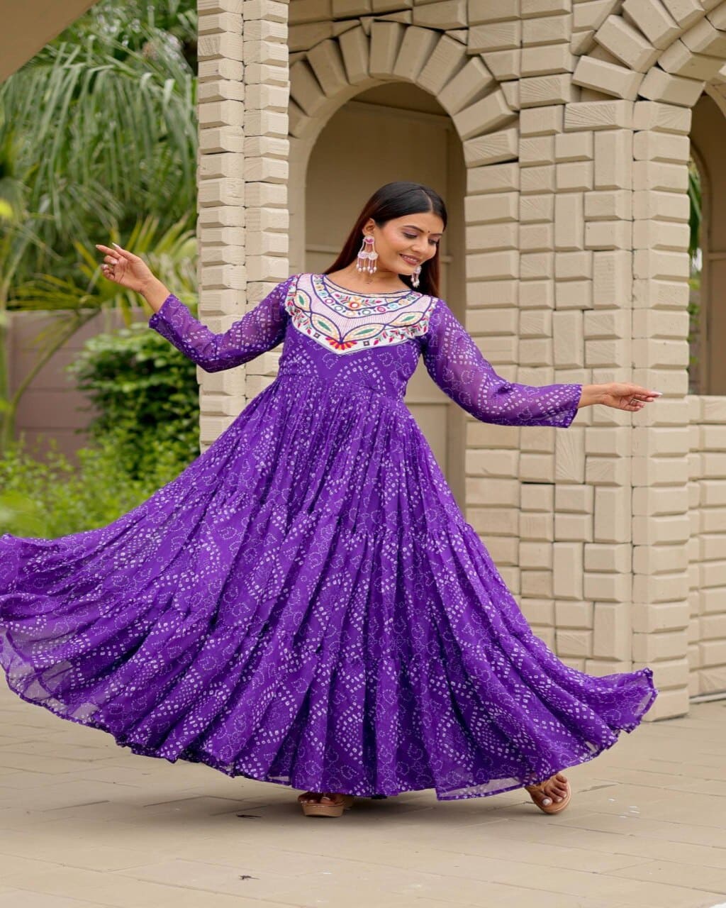 Stylish Purple Embroidered Gown for Women Navratri Wear