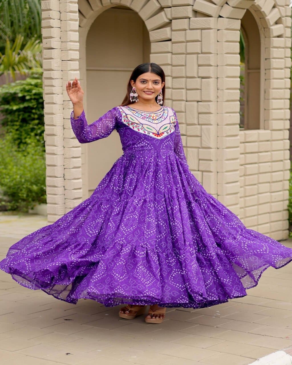 Stylish Purple Embroidered Gown for Women Navratri Wear