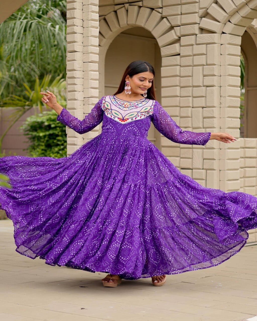 Stylish Purple Embroidered Gown for Women Navratri Wear