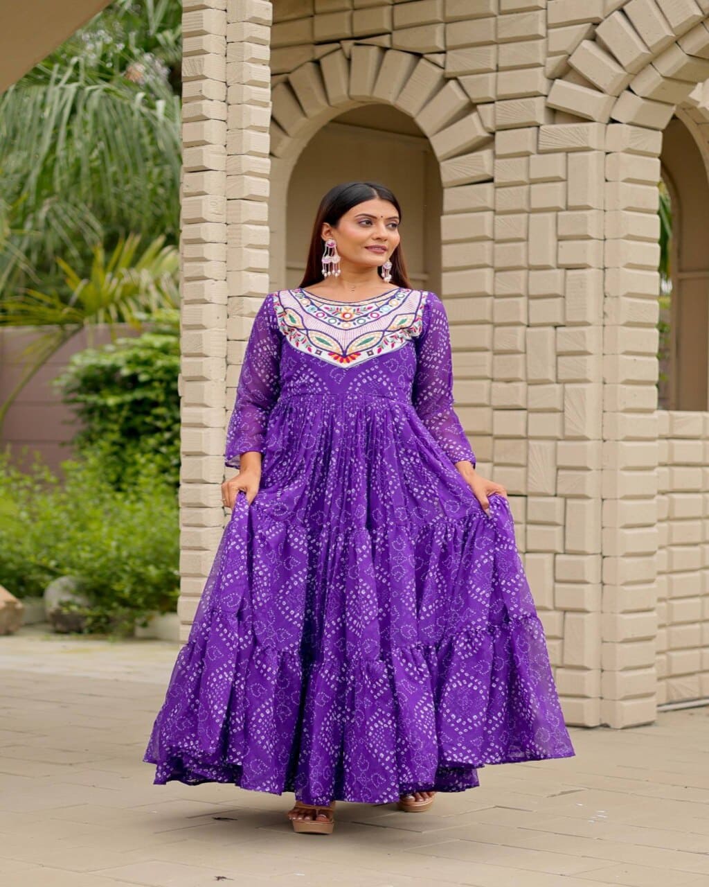 Stylish Purple Embroidered Gown for Women Navratri Wear