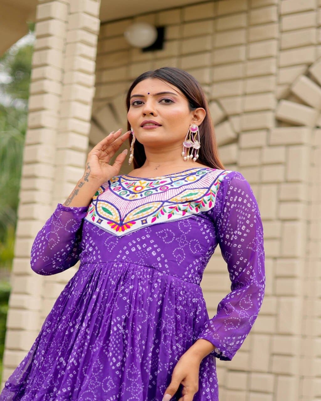 Stylish Purple Embroidered Gown for Women Navratri Wear