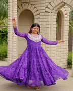 Stylish Purple Embroidered Gown for Women Navratri Wear