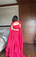 Stylish Pink Indo Western Three Piece Skirt Set
