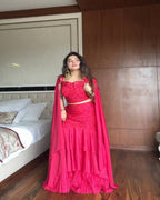 Designer Pink Indo Western Outfit with Skirt, Blouse and Dupatta, Wedding Wear