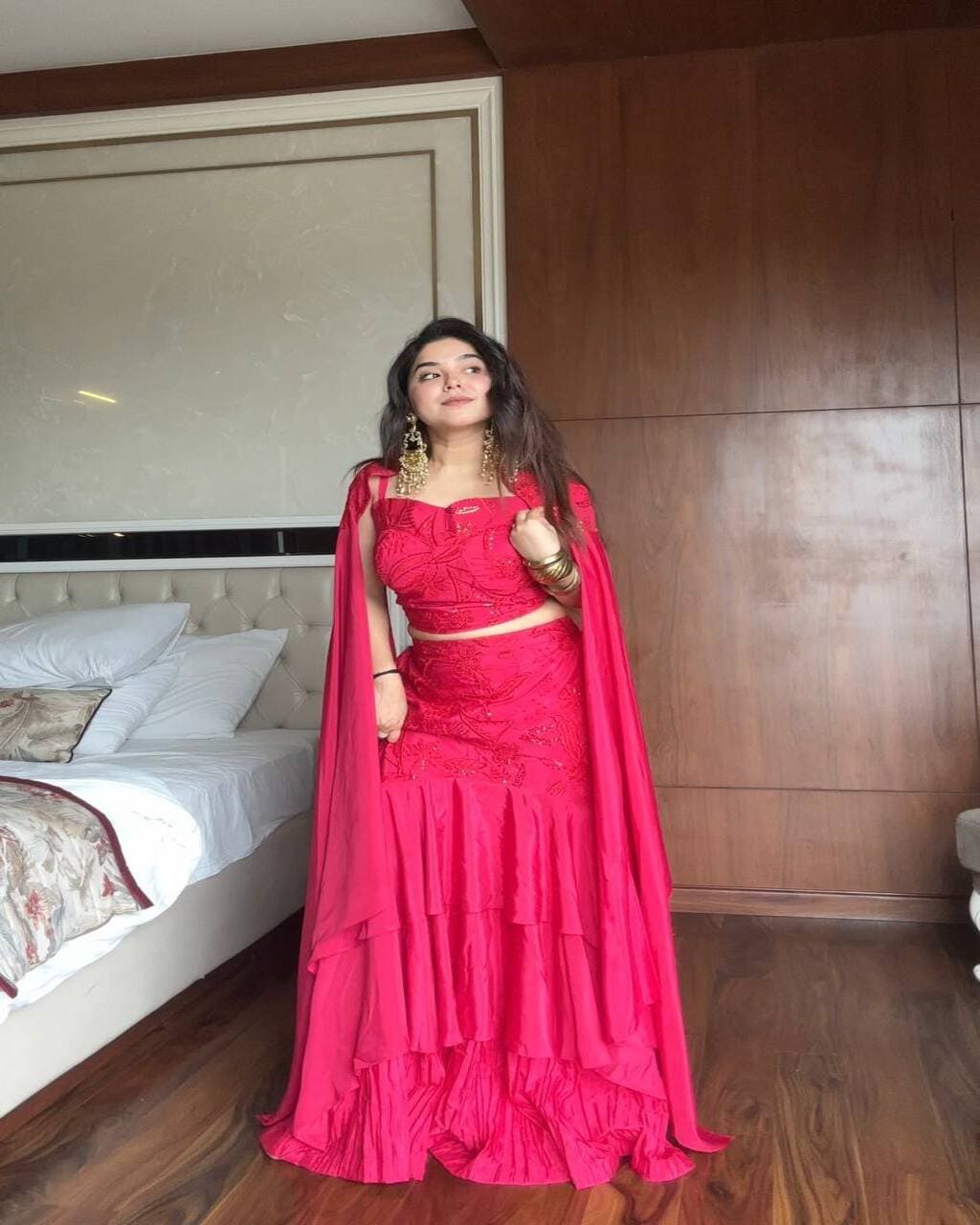 Designer Pink Indo Western Outfit with Skirt, Blouse and Dupatta, Wedding Wear