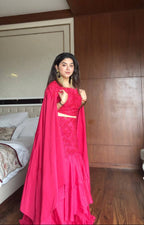 Stylish Pink Indo Western Three Piece Skirt Set