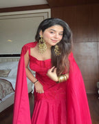 Premium Pink Indo Western Three Piece Set with Dupatta, Skirt and Designer Blouse