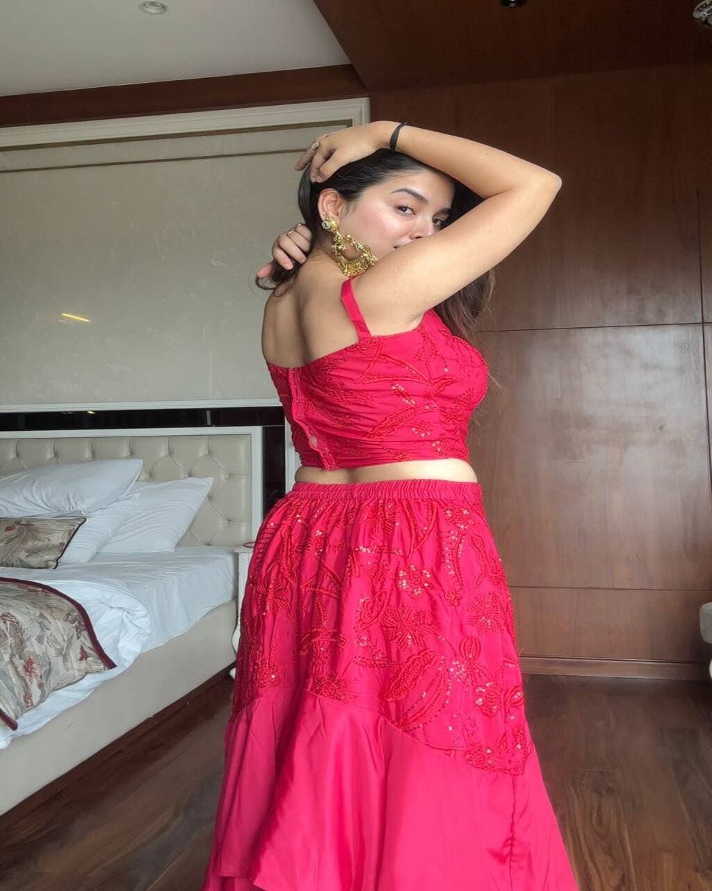 Trendy Pink Indo Western Outfit for Women with Layered Skirt and Cape Style Dupatta