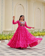 Fully stitched Navratri Pink Gown with 9-meter flair and comfy inner