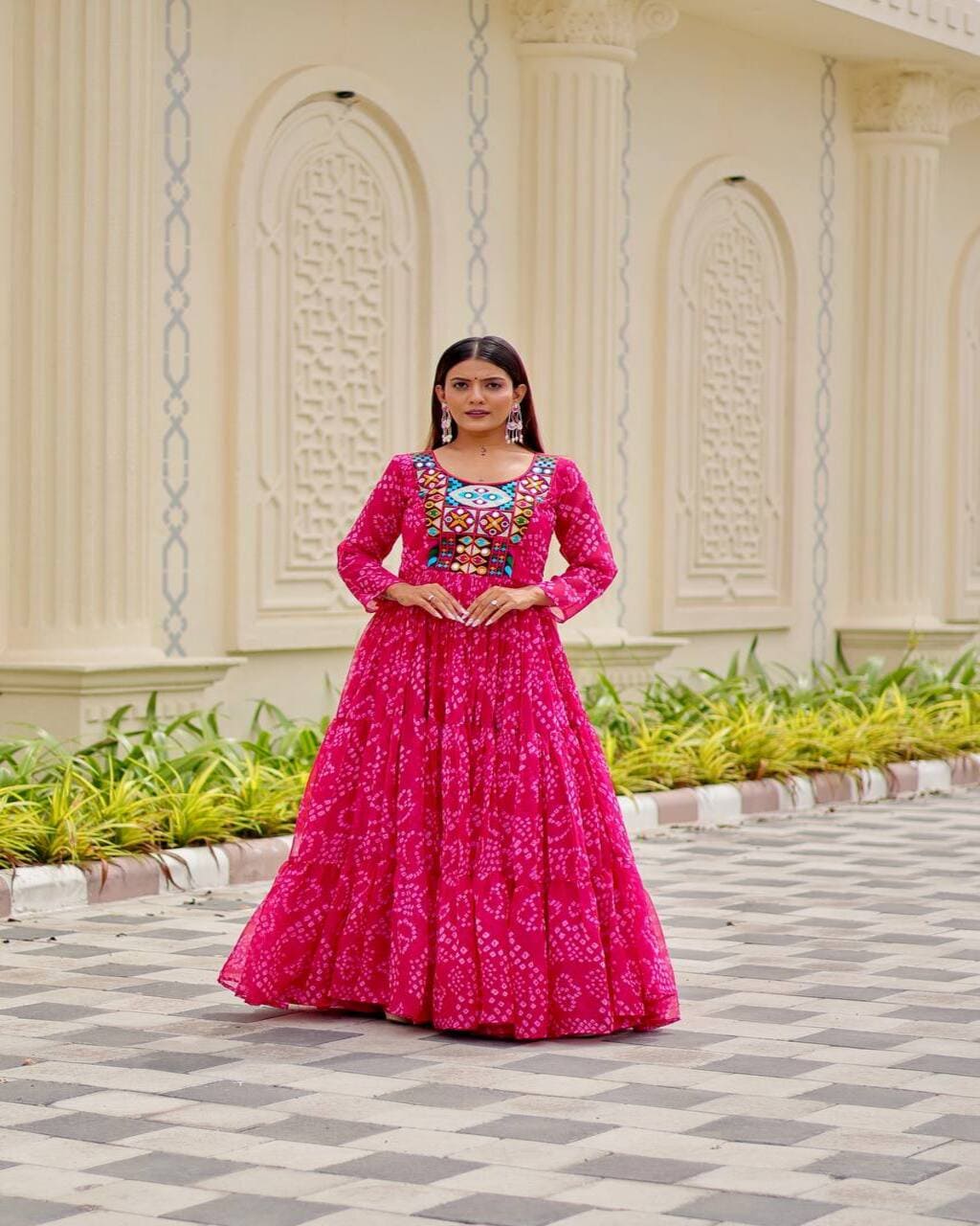 Designer Pink Gown with embroidery and micro cotton inner for festive wear