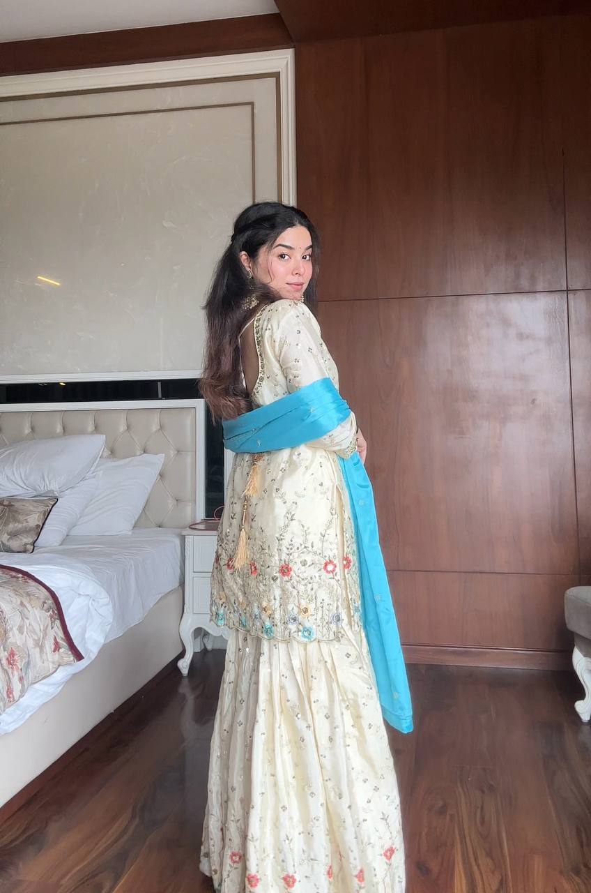 Traditional Cream Sharara Suit Set for Women Perfect for Wedding Events