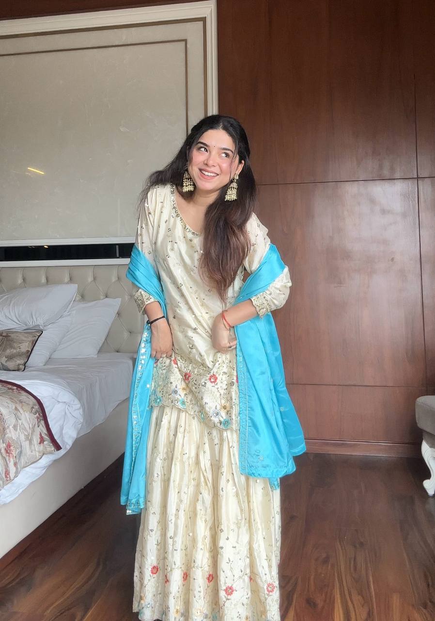 Elegant Cream Sharara Suit Set Outfit for Women Perfect Wedding Wear