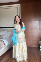Stylish Cream Sharara Suit Set with Sequence Embroidery for Wedding and Parties