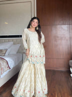 Cream Sharara Suit Set with Elegant Design, Wedding Ready Outfit for Women