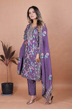 Designer Purple Embroidered Chinon Suit with Dupatta