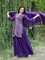 Festive Wear Purple Chinon Sharara Suit with Dupatta