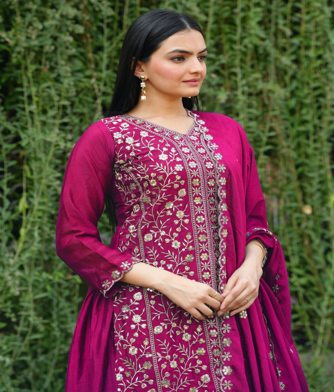 Elegant Pink Embroidered Chinon Sharara Suit for Festive Wear