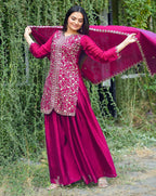 Elegant Pink Embroidered Chinon Sharara Suit for Festive Wear