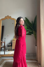 Premium Red Georgette Embroidered Sharara Suit, traditional wedding wear for women