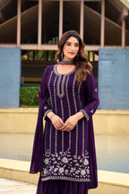 Stylish Purple Georgette Sharara Suit Set for Women Wedding and Festive Wear