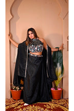 Black indo western lehenga set front view for women stylish wedding and festive party wear outfit