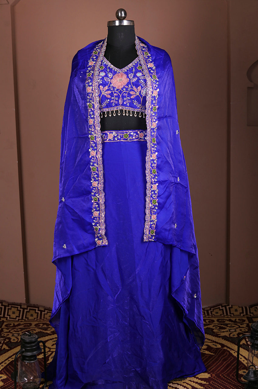 Blue indo western lehenga set real look with premium fabric and elegant design for party and festive wear