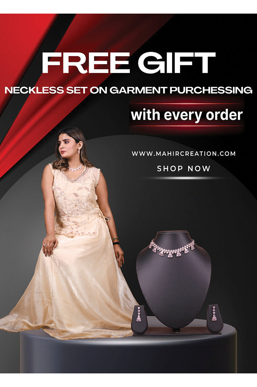 Stylish Cream Indo Western Lehenga Set for Women with Free Necklace Gift for Wedding and Festive Wear