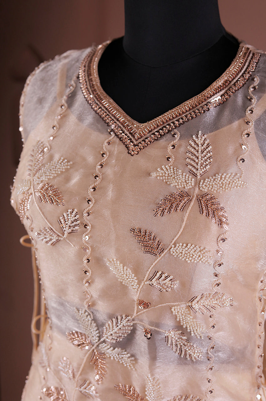 Real Look of Top in Cream Indo Western Lehenga Set for Women Elegant Stylish Wedding and Party Wear