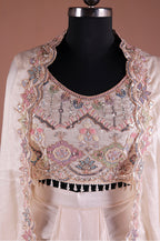 Cream indo western skirt set blouse real look stylish designer festive wear outfit for women