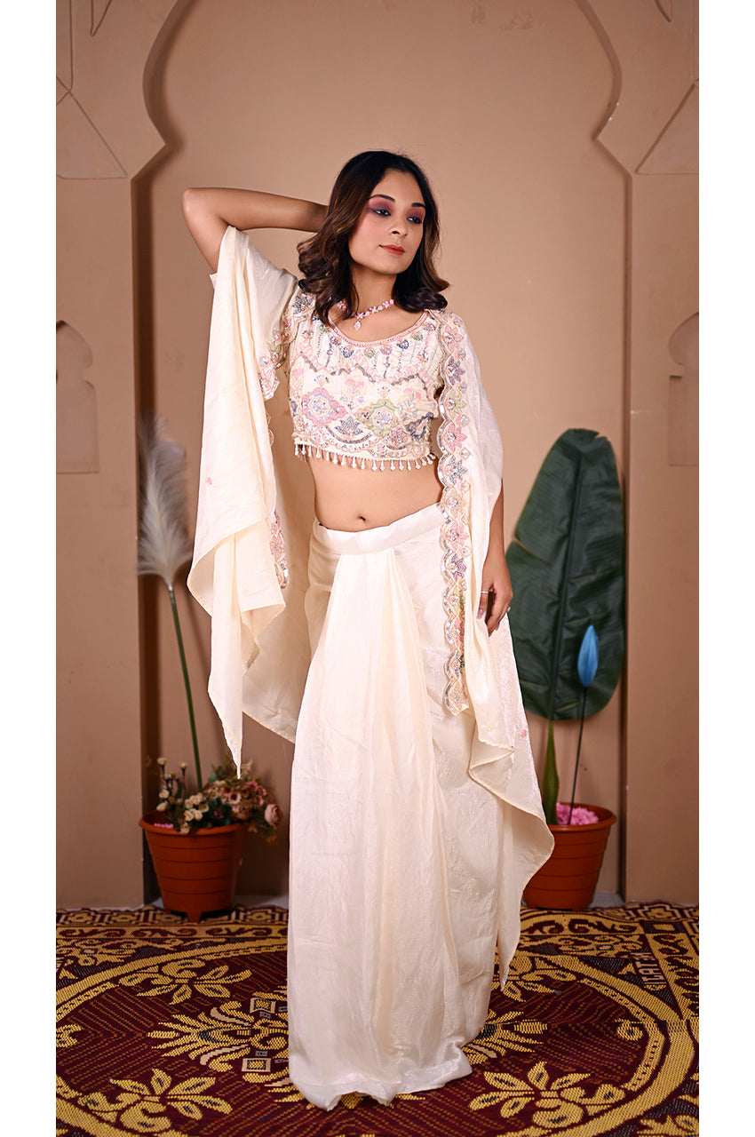 Cream indo western skirt set front view for women stylish festive and wedding party wear outfit