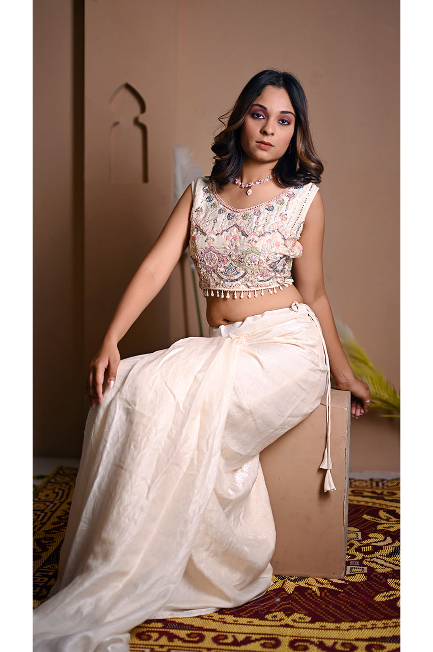 Cream indo western skirt set skirt detail stylish rangila satin festive wear outfit for women