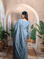Premium designer dark firozi beads work palazzo suit back view for women with graceful ethnic fashion look