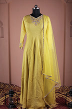 Parrot green designer gown pant set real look for women modern ethnic outfit for festive and party wear