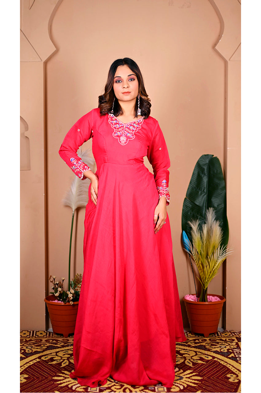Pink designer gown pant set front view for women stylish ethnic outfit for festive and party wear