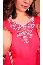 Pink designer gown pant set neck work detail for women with elegant design and premium ethnic style