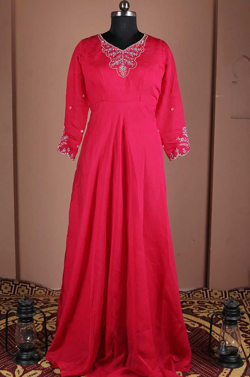 Pink designer gown pant set real look for women modern ethnic outfit for party and festive wear