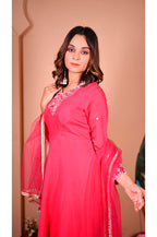 Pink designer gown pant set side look for women elegant ethnic wear for wedding and festive occasions
