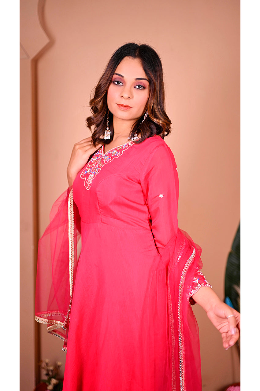 Pink designer gown pant set side look for women elegant ethnic wear for wedding and festive occasions
