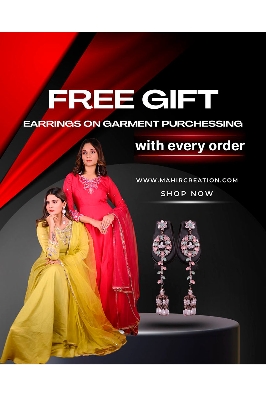 Pink parrot designer gown pant set for women with free earring gift stylish outfit for festive wear