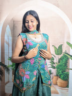 Premium elegant green position print palazzo suit side view for women with elegant traditional styling