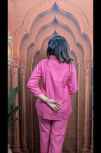 Elegant Pink Co-Ord Set for Women Casual Wear Back View in Premium Vartican Fabric with Embroidery Work