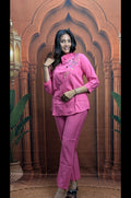 Model Wearing Elegant Pink Co-Ord Set for Women Casual Wear in Premium Vartican Fabric
