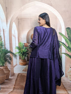 Elegant Purple Vichitra Embroidered Palazzo Suit for Women Back View in Premium Vichitra Fabric Fully Stitched