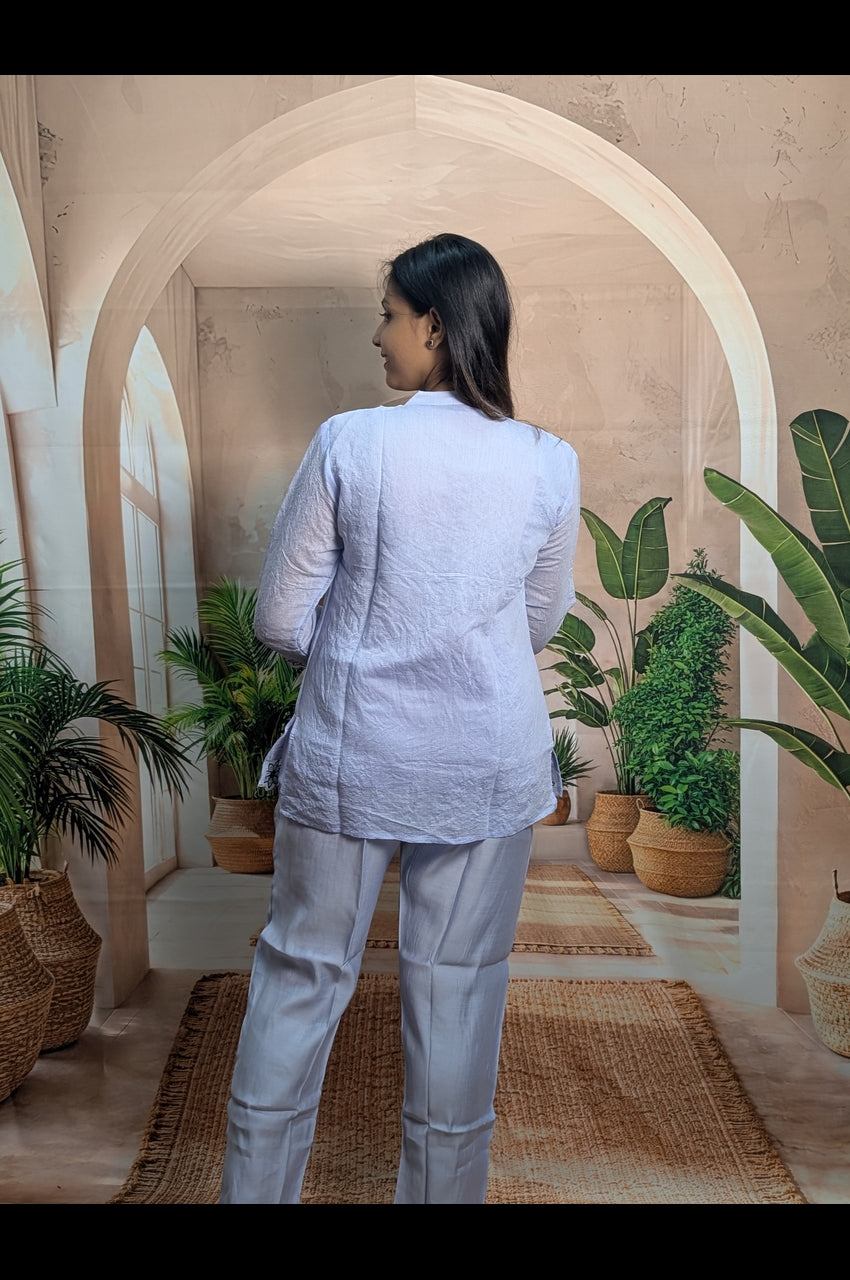Elegant Sky Embroidered Co-Ord Set for Women back view with graceful designer styling and elegant embroidery work